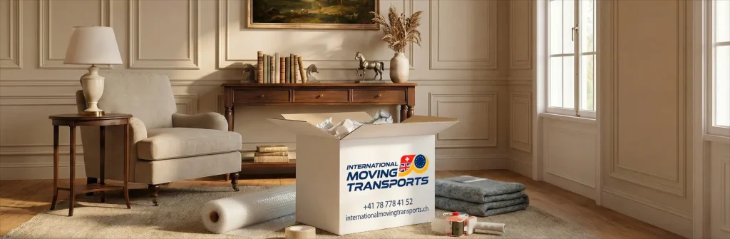 Carton International Moving Transports et tableau protégé pour un déménagement.